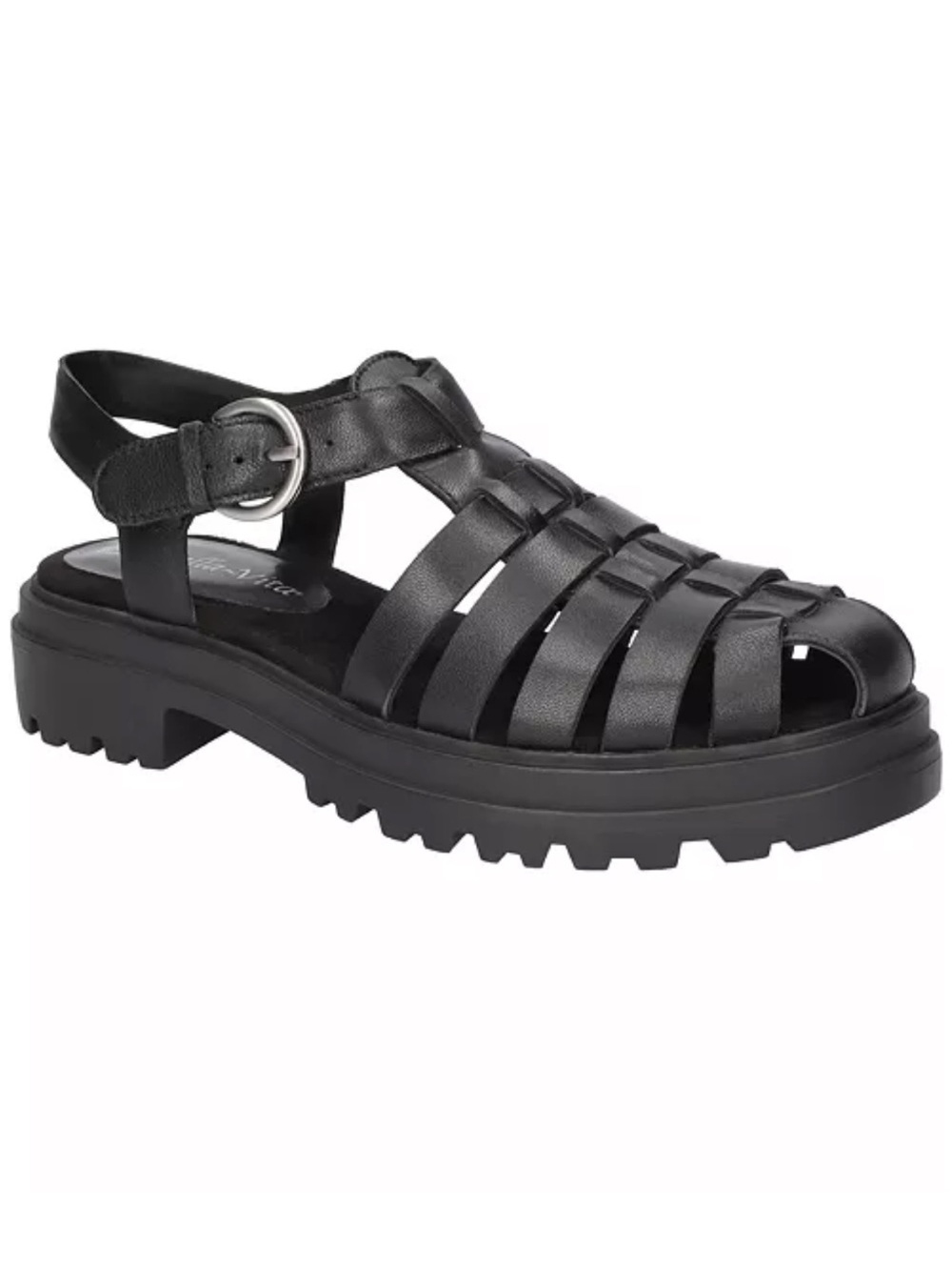Bella Vita Black Leather Fisherman Sandal with Buckle